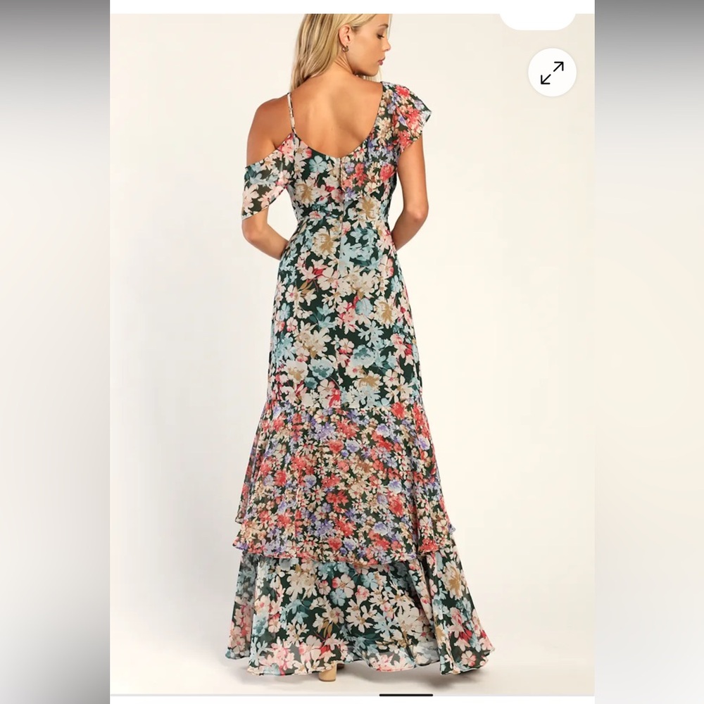 Lulu's Floral One-Shoulder Asymmetrical Maxi Dress in Multi Floral - Picture 3 of 9
